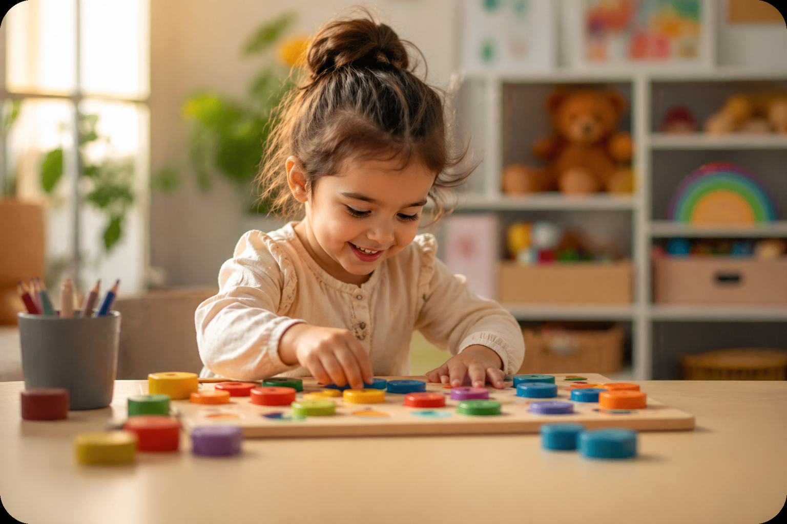 Criança brincando com peças de letras